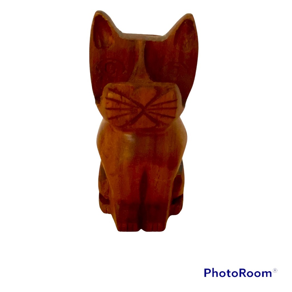 Matr Boomie Carved Wood Cat Eyeglass Sunglass Holder Vintage